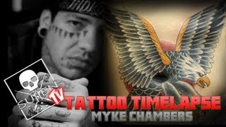 Tattoo Time Lapse - Myke Chambers - Tattoos HUGE Eagle on Stomach