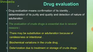 Drug evaluation || pharmacognosy and phytochemistry -1