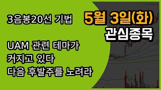 [웃지] 5월 3일 관심주 - 3음봉20선기법, UAM 관련주 / 엘앤케이바이오,에코바이오,시그네틱스,KG스틸,한성기업, 케일럼,트르윈,하이즈항공