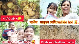 গাওঁৰ মানুহৰ বেছি val kio hoi🥰.. //Kheti korible dhan marilu//#villagevlog #assamese