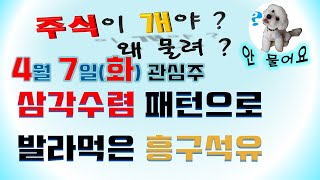 [웃지] 4월7일 관심주 - EDGC,수젠텍,흥구석유,유유제약,씨유메디칼,멕아이씨에스,필로시스헬스케어,오상자이엘,화이브라더스,율호/(삼각수렴 패턴으로 발라먹은 흥구석유)