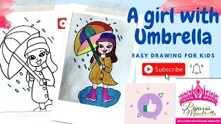 Rainy Season Drawing /A Girl holding Umbrella / Rainy Day / How to draw rainy season step by step /☔