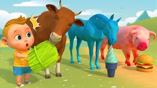Paint Animals Cow, Pig, Dog, Horse Eating Ice Cream - Funny Zoo Animals Cartoon