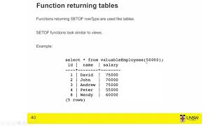 plpgSQL function returning tables