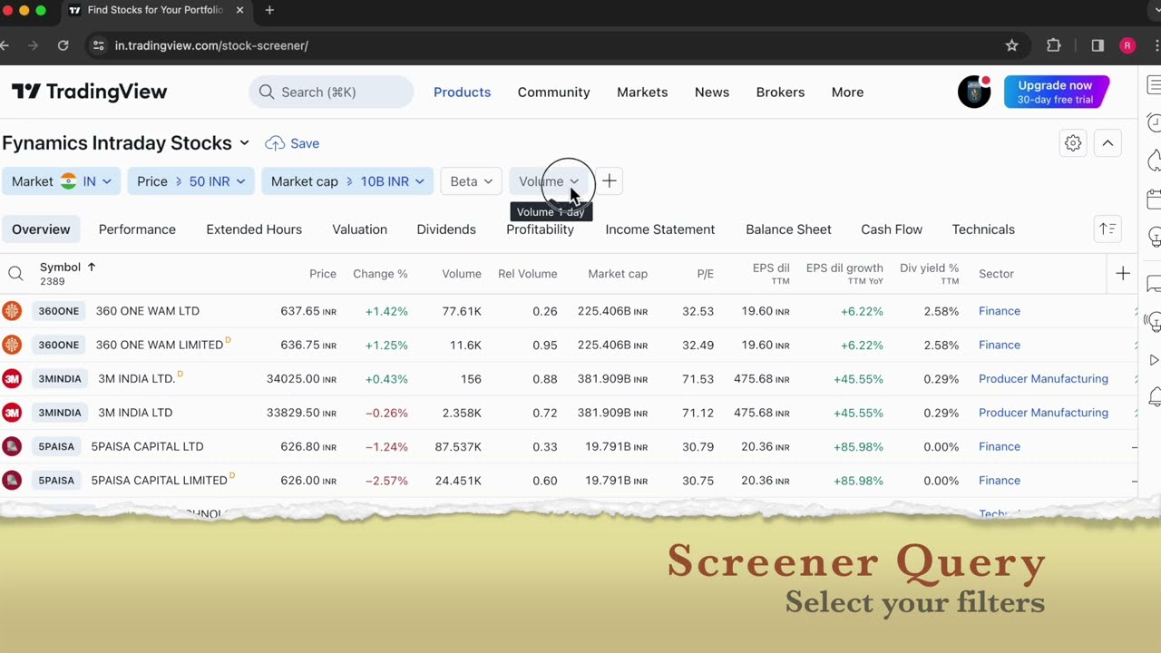 How To Use TradingView Screener For Intraday Stock Selection| Beginner ...