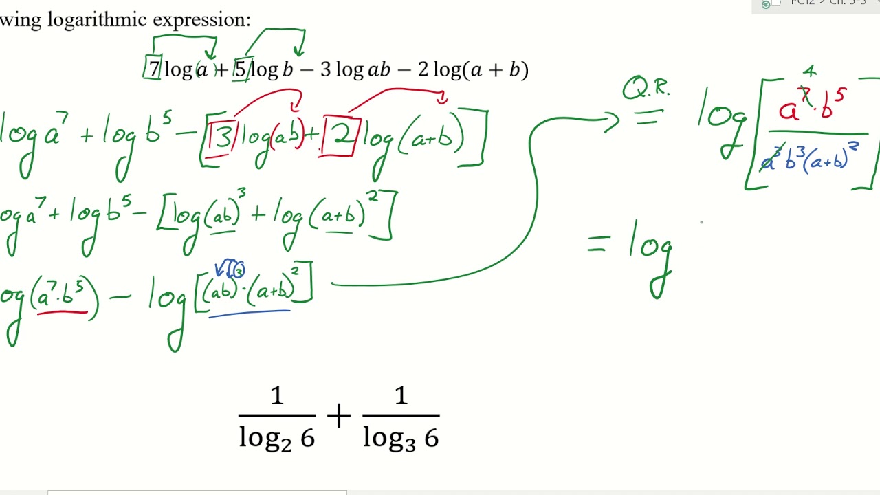 Ch. 5-3 Properties Of Logarithms 8 (Expanding And Condensing Logs ...