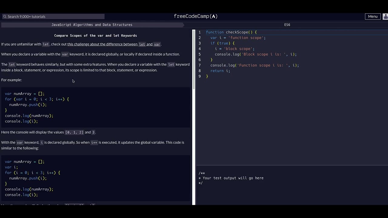 01 Compare Scopes Of The Var And Let Keywords - FreeCodeCamp Solution ...