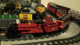 Enlighten Frisco Fe Locomotive and LEGO Hogwarts Express Trains in Action