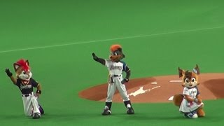 170402 ファイターズ 告知をしている最中のB☆B、ポリー、フレップ