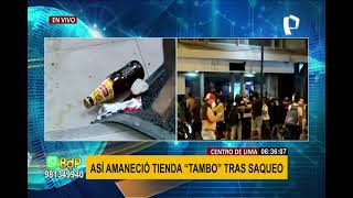 Vandalismo en Cercado de Lima: Turba saquea dos tiendas Tambo durante protestas (1/3)