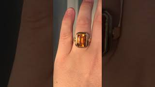 Modern Large Citrine 9ct Yellow Gold Ring