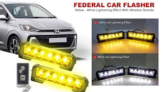 Federal Car Flasher Yellow \u0026 white Lighting Effect, 15 Modes With Smart Remote Control (Pack of 2)