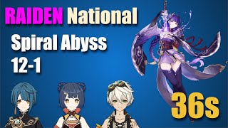 Raiden National (Genshin 2.4, Abyss 12-1, 36 seconds)