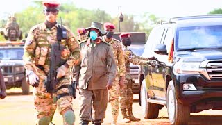 H.E. President Museveni convoy with Heavy security details in Attiak