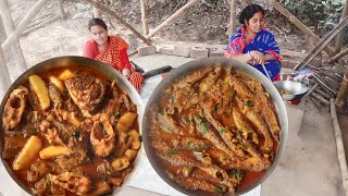 পুকুরের মাছ ধরে রান্না করলাম সিলভার কার্প মাছ বেগুন দিয়ে তেল ঝাল ও বাটা মাছের কালিয়া/fish curry