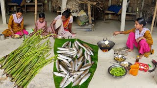 How to cook SMALL FISH recipe with KOCHUR LOTI by santali tribe girl | Rural vil