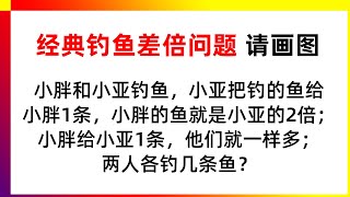 经典钓鱼差倍问题，画图理解是关键，只背公式易套错 | 家长数学辅导 | 数学思维训练 | 数学应用题 | 小学奥数 | 学习方法 | 解题技巧 | 小学必考 | 经典数学题