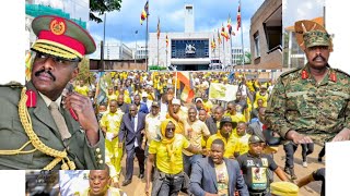 Watch:Supporters of PLU are matching to Parliament in protest against disrespect of Gen MUHOOZI.