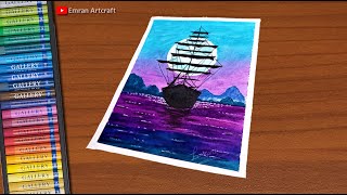 Drawing with oil pastel  Moonlight night scenery drawing #shorts