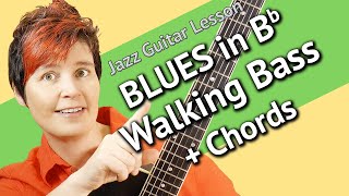 JAZZ BLUES WALKING BASS + Chords GUITAR LESSON + TAB!