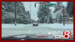 Slick road conditions after heavy snow in Indiana