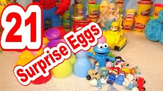 21 Surprise Eggs with Disney Pixar Cars Lightning McQueen, Paw Patrol, SpiderMan, Frozen Elsa and Co