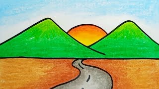 How To Draw Mountain Scenery Easy Step By Step |Drawing Scenery Easy For Beginners