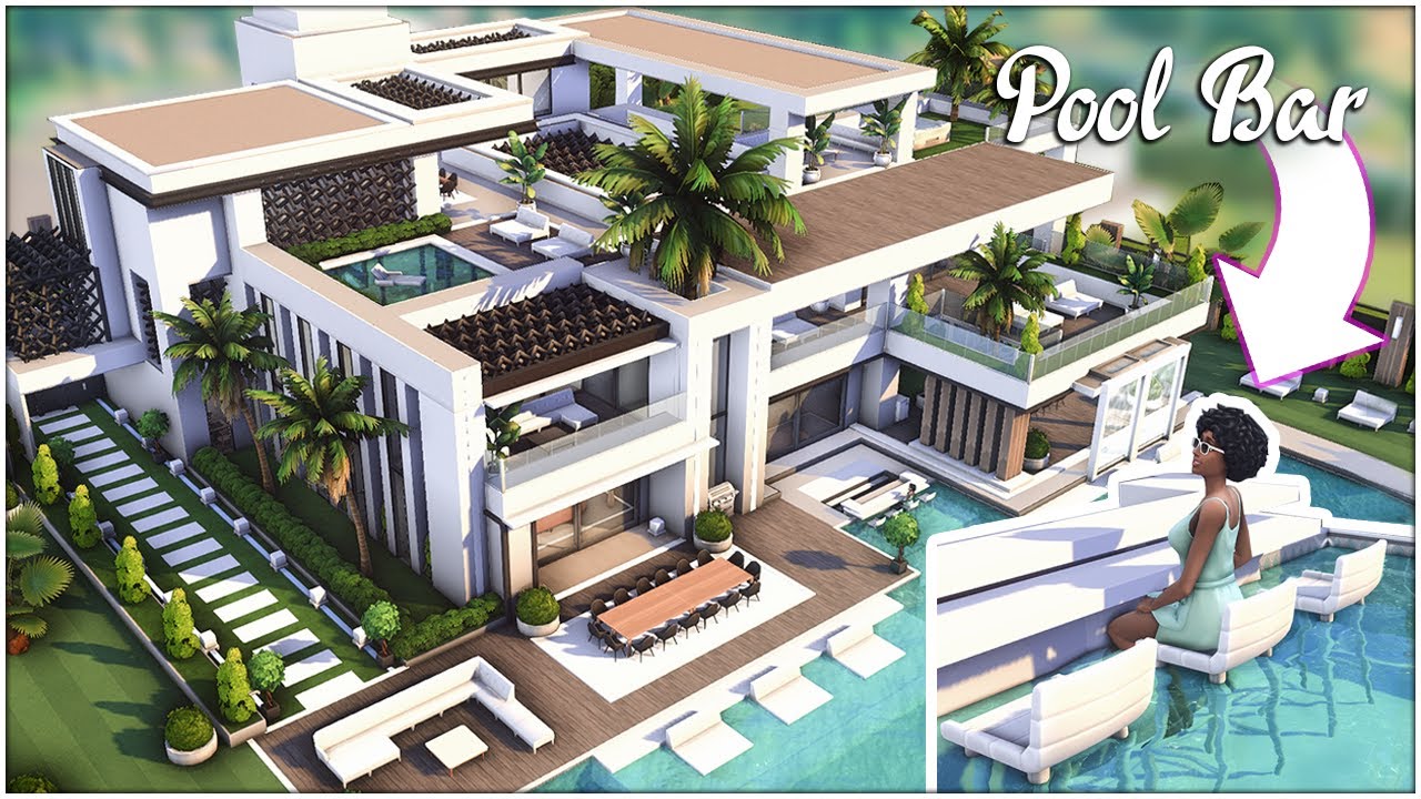 Modern MANSION W/ POOL BAR [No CC] - Sims 4 Speed Build | Kate Emerald ...