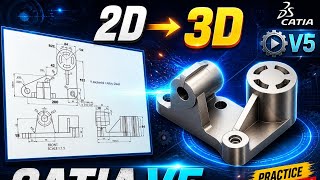 CATIA V5 Solid Modeling from Engineering Drawing 🔥 Practice Exercise #35 | Step-by-Step Tutorial
