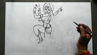 how to draw maa durga,durga puja drawing easy,navratri drawing,easy line drawing of maa durga,
