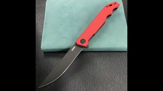 KUBEY KU253B Pylades  Cheetah Liner Lock Flipper Folding Knife Red G10 Handle BlackStonewashedAUS-10