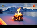 12 HOURS of 🔥 LOFOTEN winter landscape CAMPFIRE, with sounds of crackling firewood and ocean waves