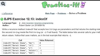 Java Practice It | Exercise 12.13: indexOf| recursion, recursive programming