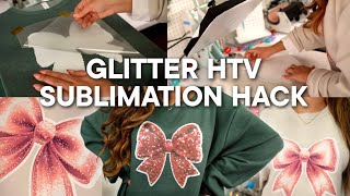 GLITTER IRON ON VINYL SUBLIMATION HACK! (works on dark cotton fabric) | Easy Step by Step Tutorial ✨