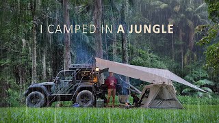 Relaxing in Tropical HEAVY RAIN [ Solo Camping Shelter in a Jungle, long ASMR ]