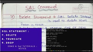 SQL Statements : Delete Statement, Truncate and Drop Commands (Example) with Notes- SQL Tutorials