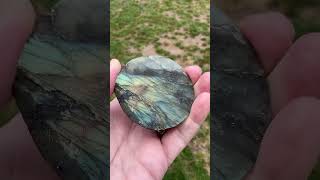 This pretty #labradorite sphere  has been repurposed for slabs #cabochon #handmade #crystals #shorts