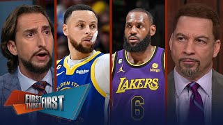 LeBron, AD & Lakers defeat Rockets; Steph & Klay go cold in Warriors loss | NBA | FIRST THINGS FIRST