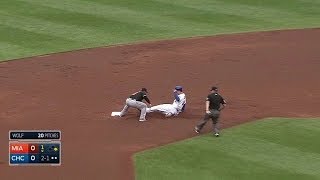 MIA@CHC: Wolf catches Rizzo stealing second