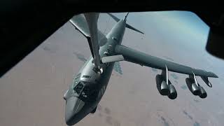 A U.S. Air Force B-52 Stratofortress is refueled over the U.S. Central Command area