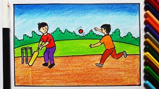 Boys Playing Cricket Easy Drawing 🏏 || Cricket Player Drawing