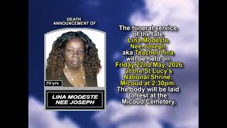 Lina Modeste Nee Joseph ~ Short Obituary