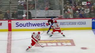 Jalen Chatfield boarding on Nathan MacKinnon