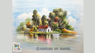 How to Draw And Coloring A Landscape With Pen And Color Pencils | Easy Pencil Strokes