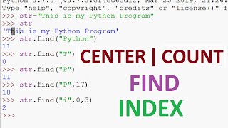 Built in String Functions in Python | CENTER | COUNT | FIND | INDEX