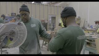 Crafting Futures: Shakur's Woodworking department crafting benches.