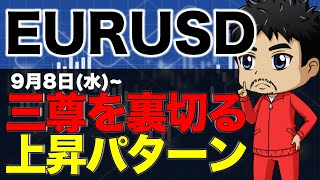 【FXユーロドル相場観】三尊形成を裏切る上昇パターンの買いシナリオ｜売りを仕掛ける場合の利確目処｜9月8日(水)チャート分析