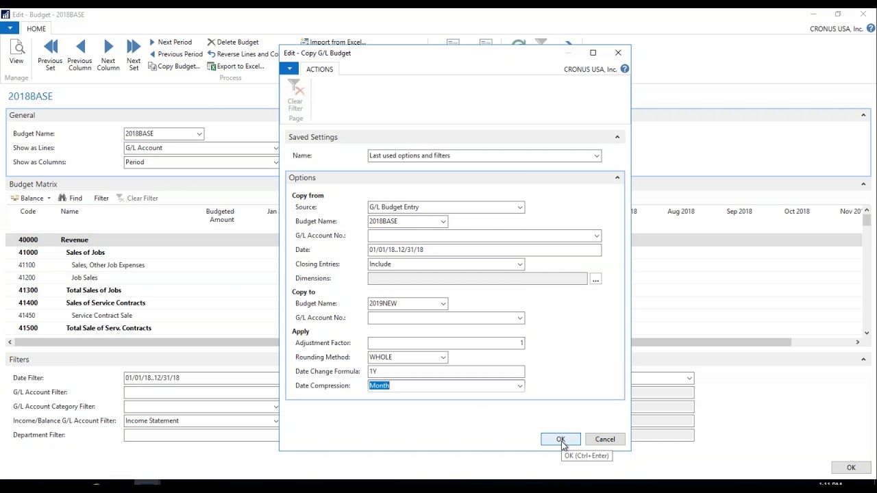 Budgets Microsoft Dynamics Nav 2018 Youtube