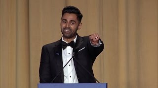 Comedian Hasan Minhaj takes up the stage at the White House Correspondents Dinner