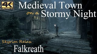 Medieval Town on a Stormy Night • Skyrim Relax (ASMR) • Falkreath • Sleep Relax \u0026 Ambient Sounds